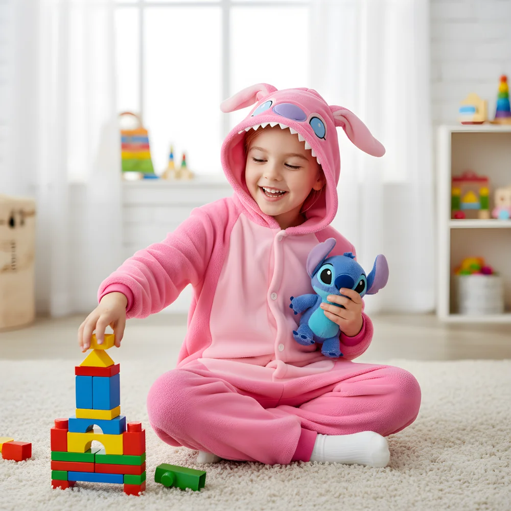 Kigurumi Onesie Pyjamas Costume Pink Stitch 135-145cm, view 8