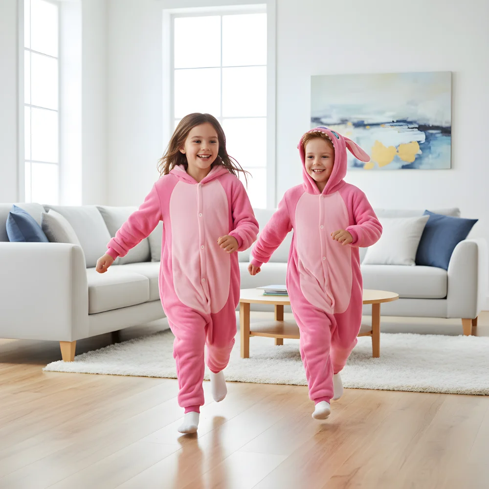 Kigurumi Onesie Pyjamas Costume Pink Stitch 135-145cm, view 9