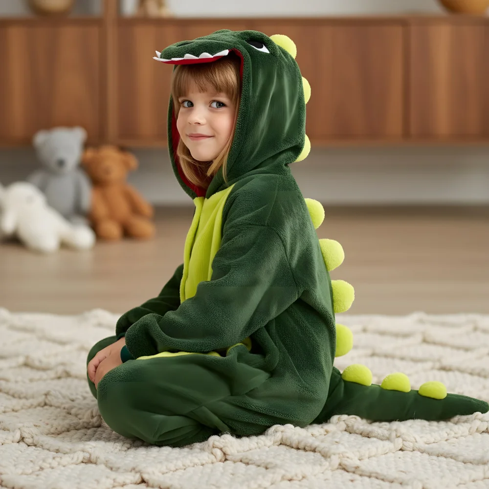Kigurumi Onesie Pyjamas Costume Green Dinosaur 135-145cm, view 6
