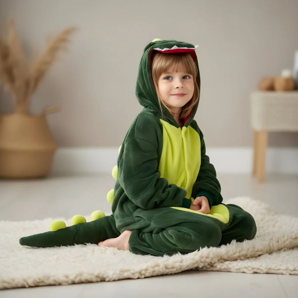 Kigurumi Onesie Pyjamas Costume Green Dinosaur 135-145cm, view 8