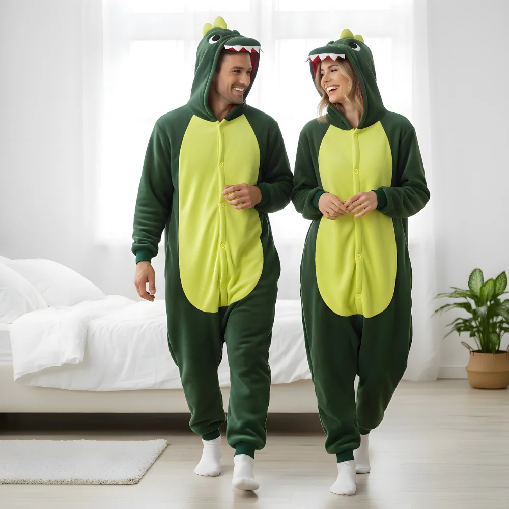 Kigurumi Onesie Pyjamas Costume Green Dinosaur, view 3