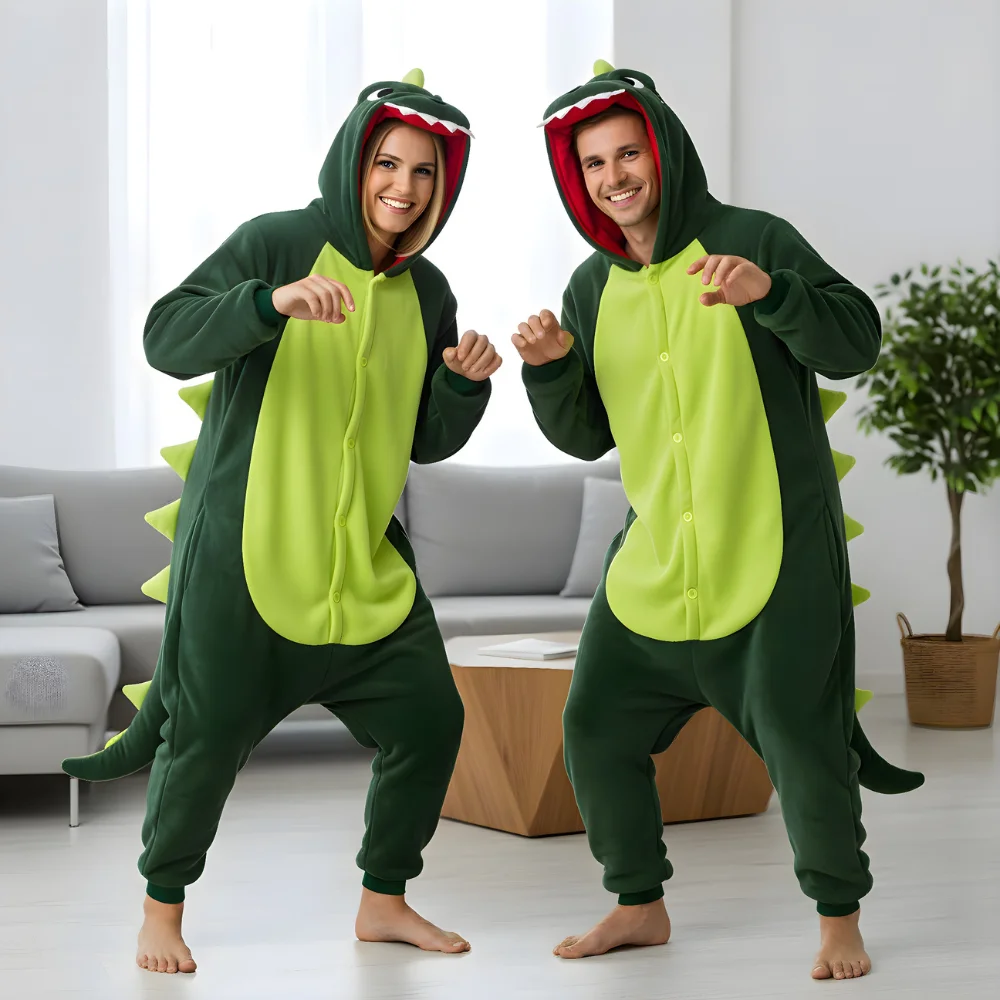 Kigurumi Onesie Pyjamas Costume Green Dinosaur, view 5