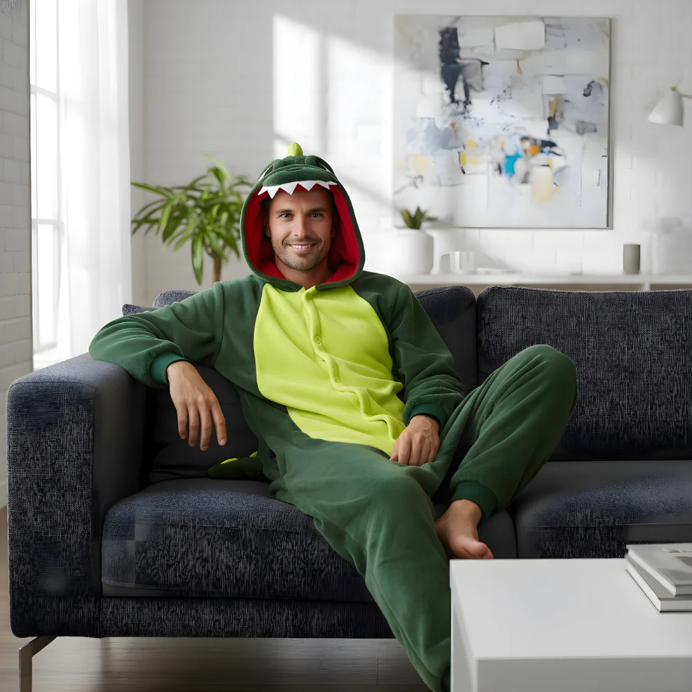 Kigurumi Onesie Pyjamas Costume Green Dinosaur, view 7
