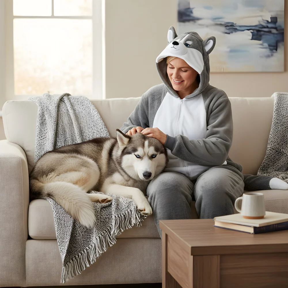 Kigurumi Onesie Pyjamas Costume Grey Husky, view 3