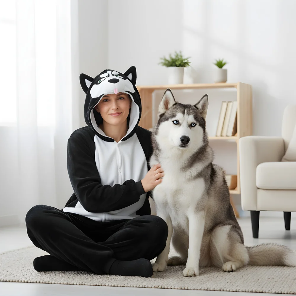 Kigurumi Onesie Pyjamas Costume Black Husky XXXL: 195 - 205cm, view 6