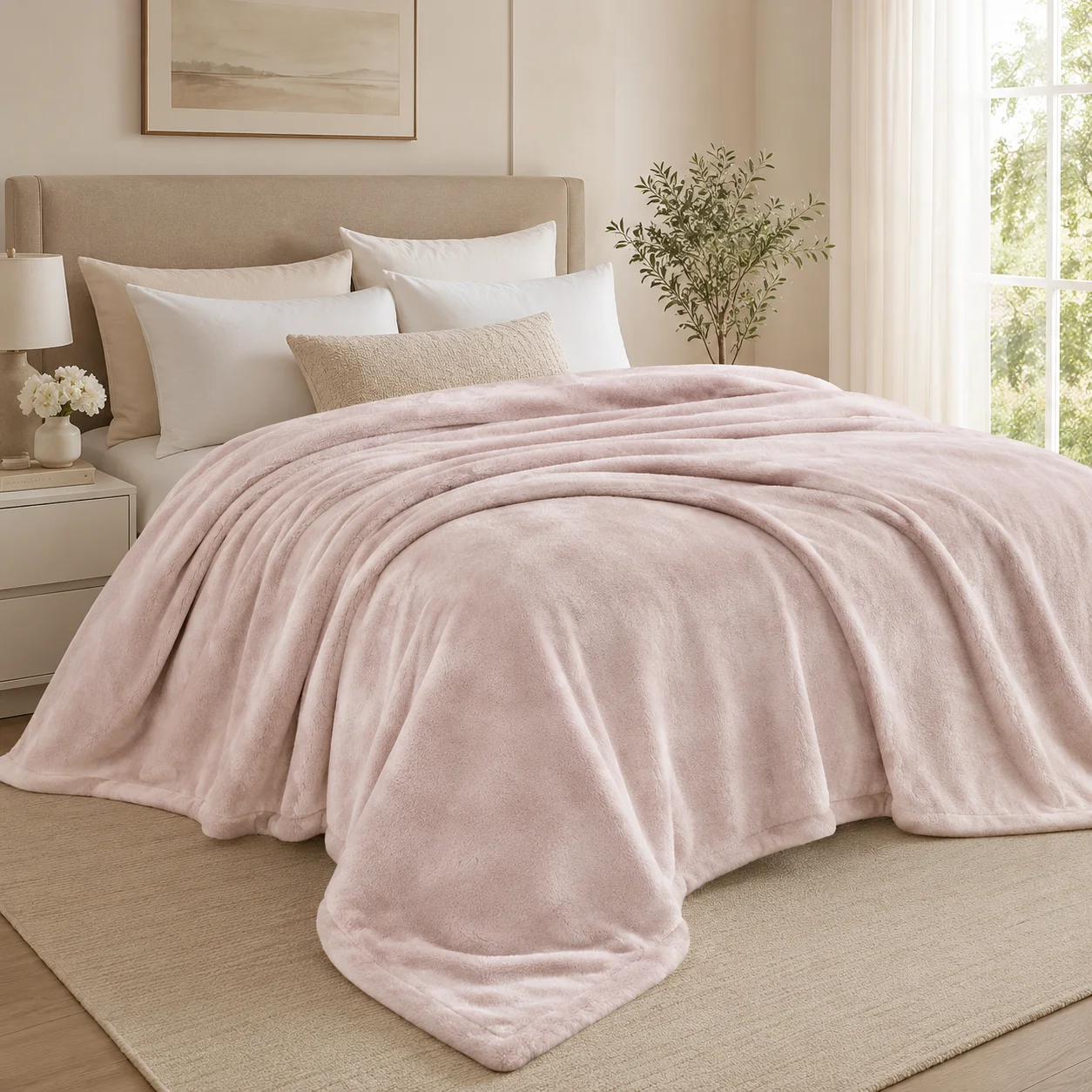 Premium Blanket 200x220 Soft Plush for Bed and Sofa Pink Silkce, view 3