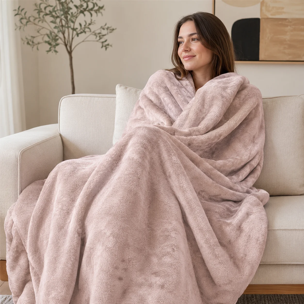 Premium Blanket 200x220 Soft Plush for Bed and Sofa Pink Silkce, view 4