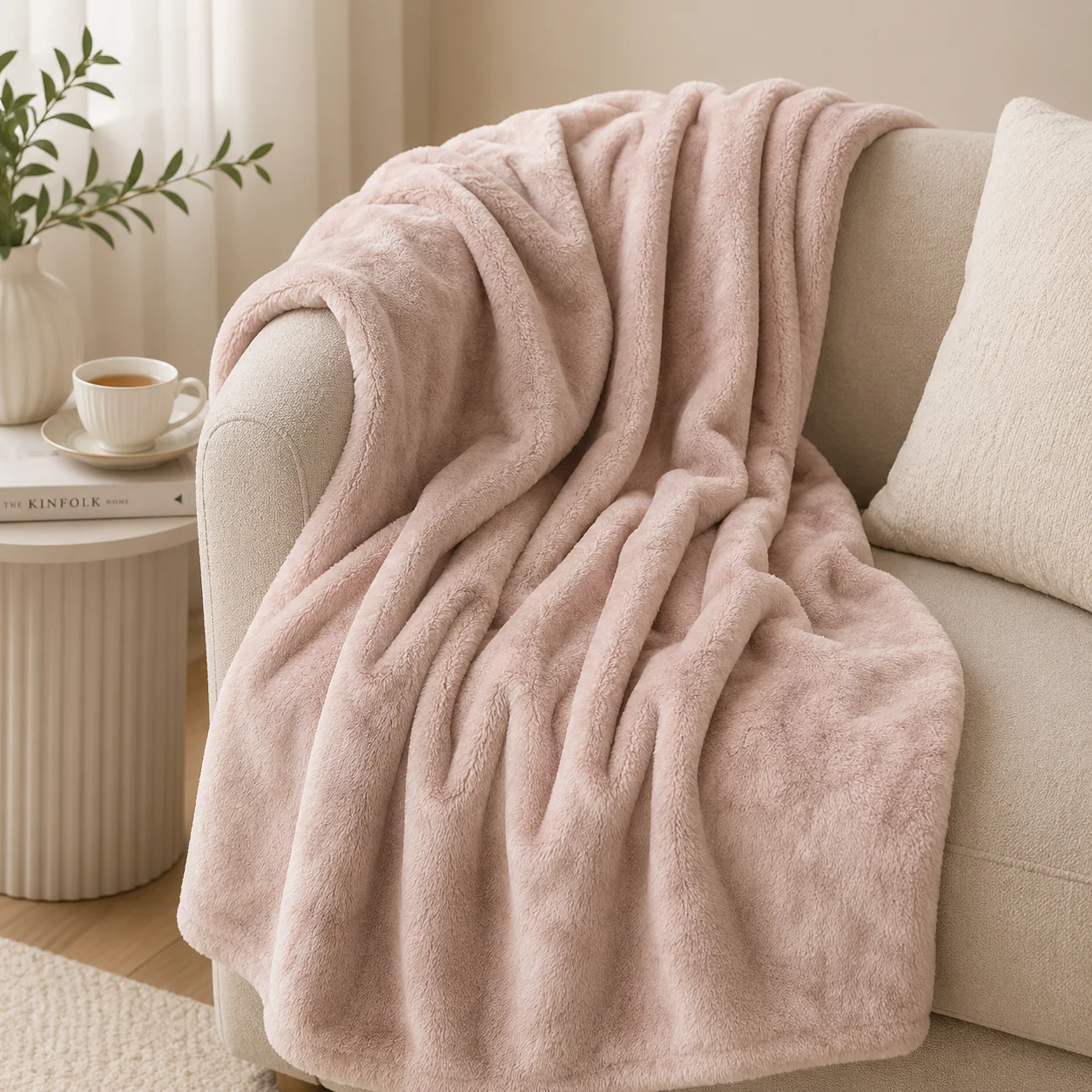 Premium Blanket 200x220 Soft Plush for Bed and Sofa Pink Silkce, view 6