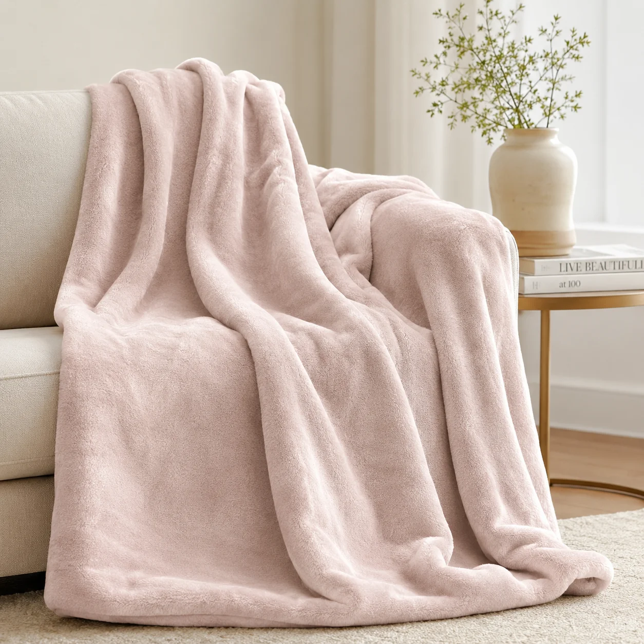 Premium Blanket 200x220 Soft Plush for Bed and Sofa Pink Silkce, view 8