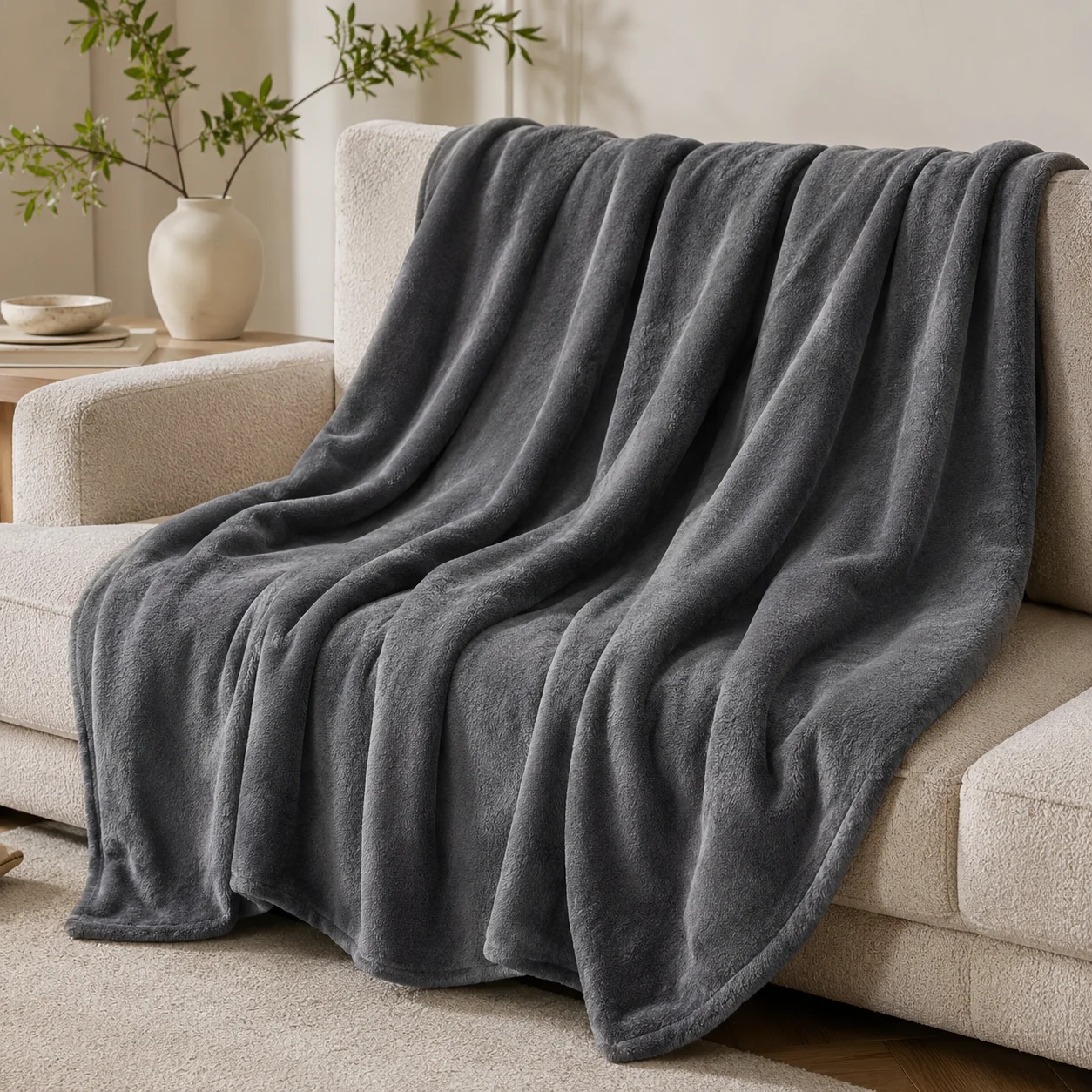 Premium Blanket 200x220 Soft Plush for Bed and Sofa Grey Silkce, view 2