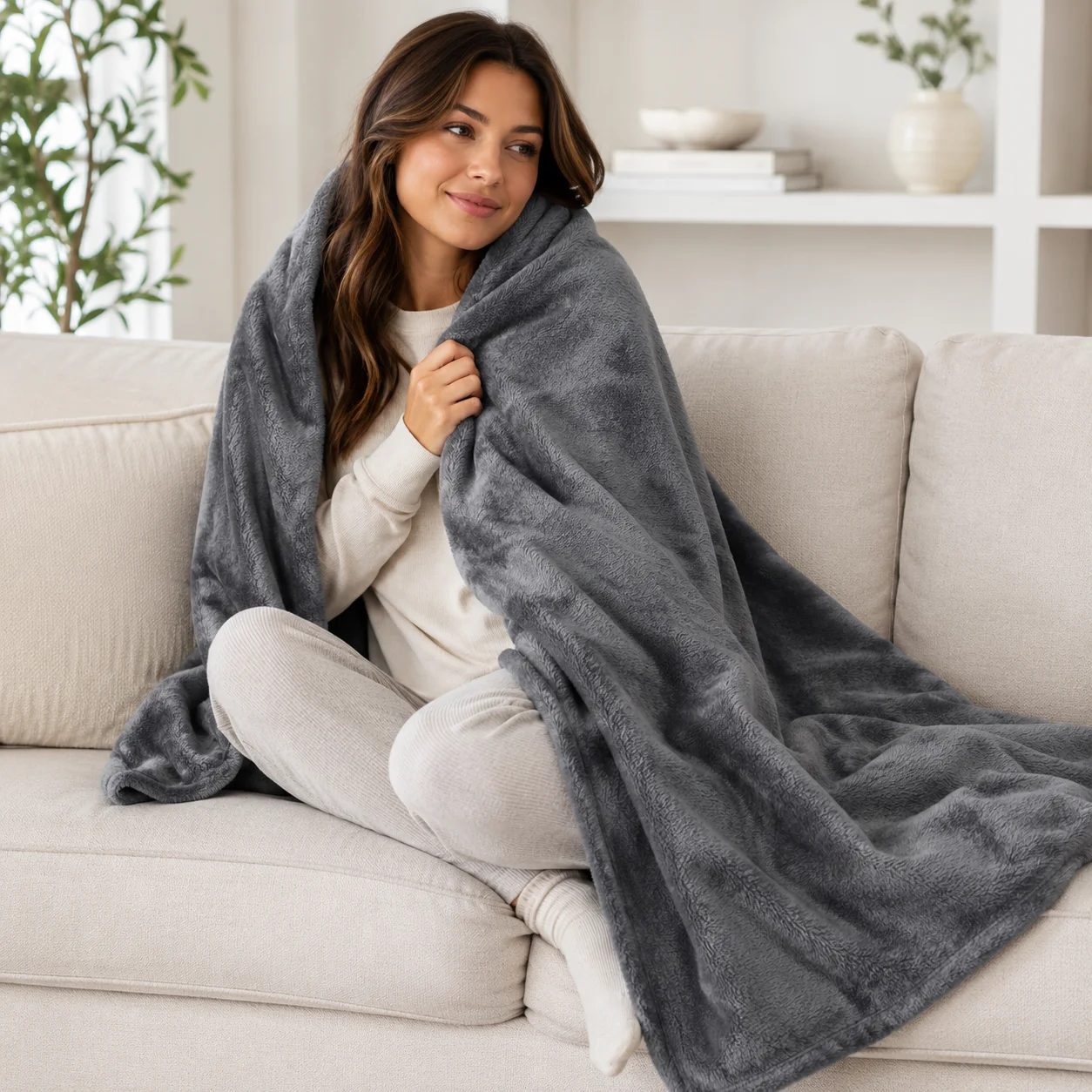 Premium Blanket 200x220 Soft Plush for Bed and Sofa Grey Silkce, view 3