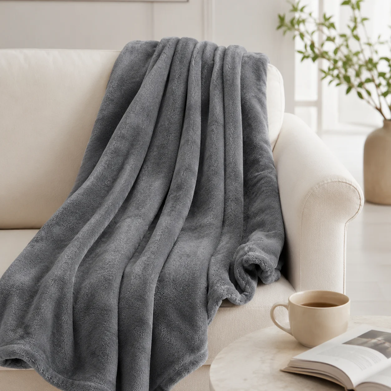 Premium Blanket 200x220 Soft Plush for Bed and Sofa Grey Silkce, view 5