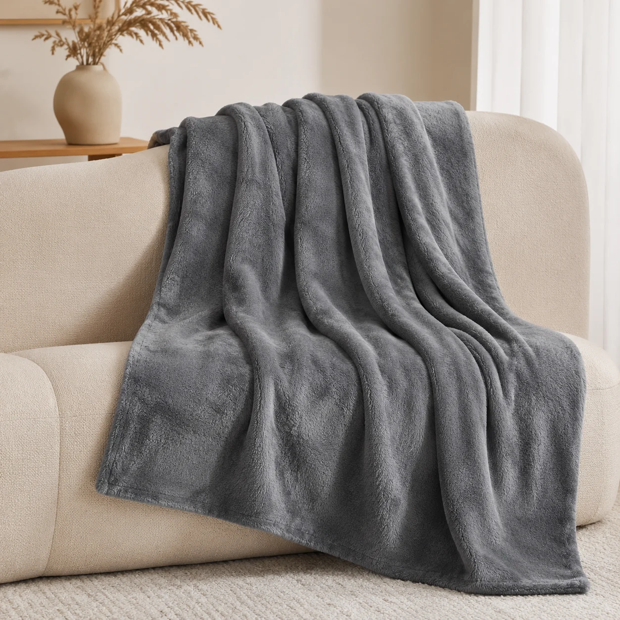 Premium Blanket 200x220 Soft Plush for Bed and Sofa Grey Silkce, view 8